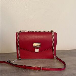 Red Leather Chain Shoulder Bag - Brand: MICHAEL KORS
